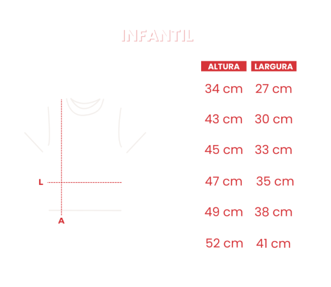 Tabela de medidas para o público infantil